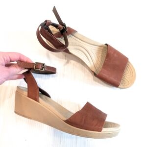 CROCS Women's Brown Wedge Sandals with Ankle Strap Size 9